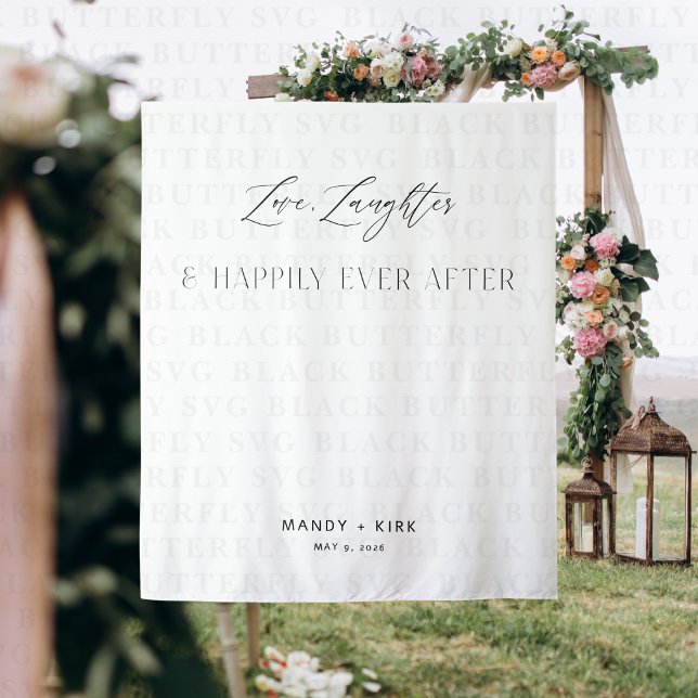Tapiz Love Laughter Happily Ever After Wedding Backdrop (love laughter & happily ever after wedding backdrop banner)
