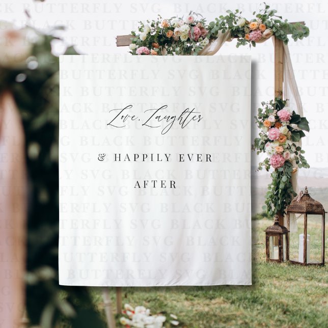 Tapiz Love Laughter & Happily Ever After Wedding Banner (wedding backdrop banner)