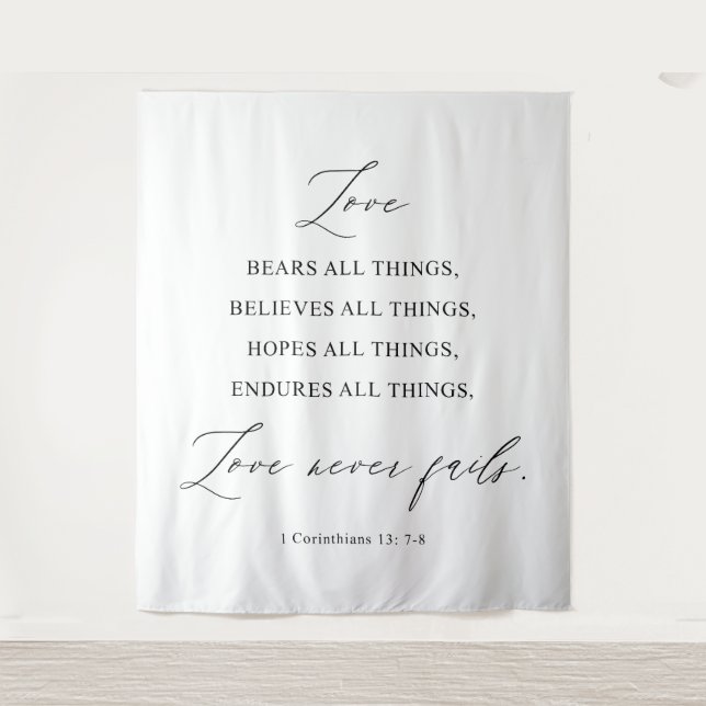Tapiz Love Never Fails” Wedding Tapestry Backdrop (Anverso)