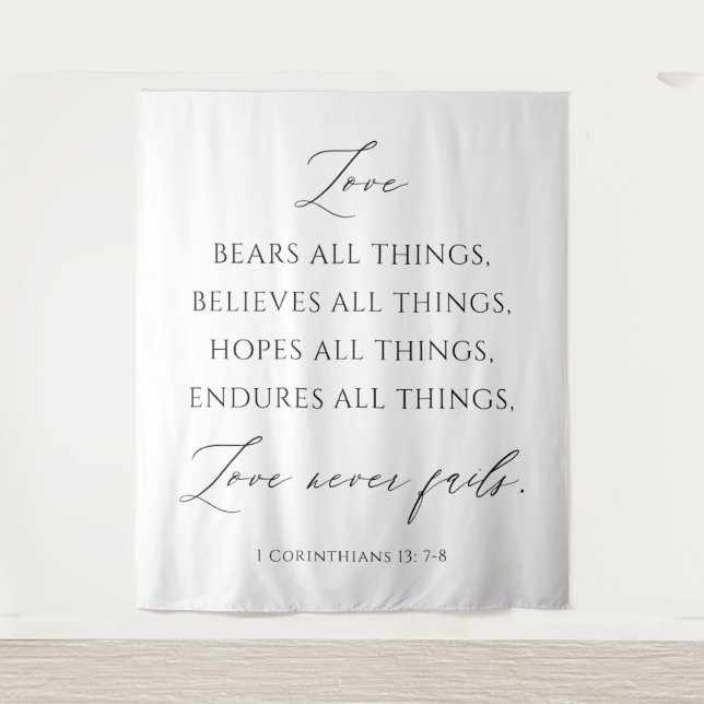Tapiz Love Never Fails Wedding Tapestry Backdrop  (Anverso)