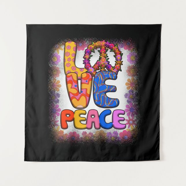 Tapiz Love Peace Retro Paz 60 y 70's Floral Hippie Peace (Anverso)