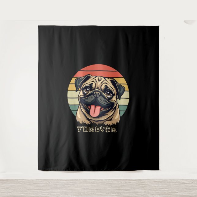 Tapiz Love Pug Forever - Cute Pug Lover Design (Anverso)