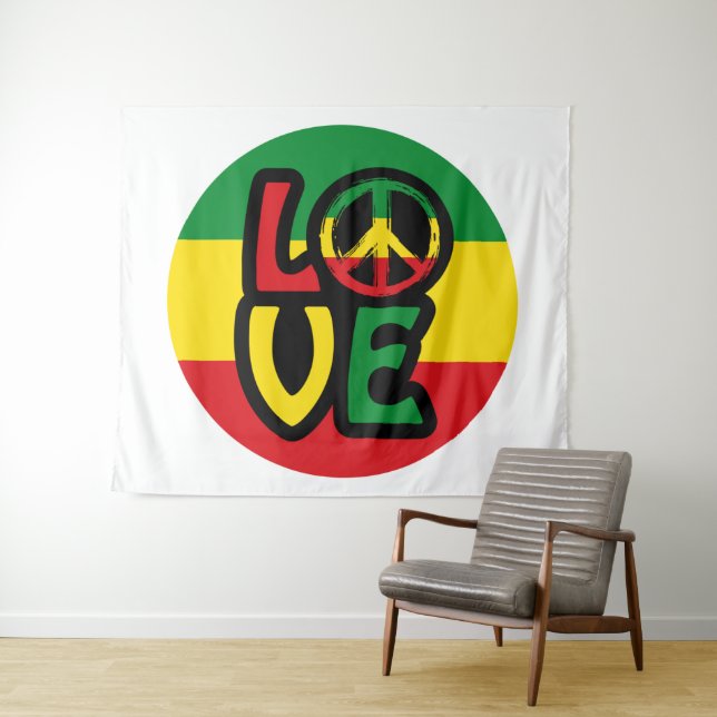 Tapiz LOVE with peace symbol, reggae style (In situ (horizontal))