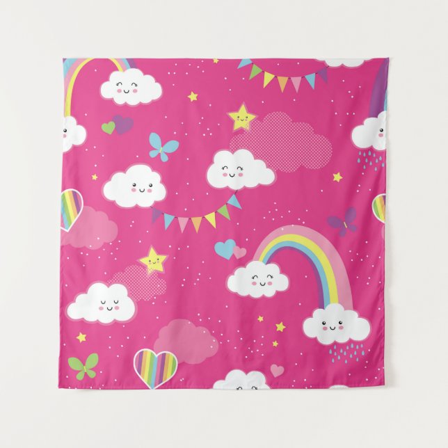 Tapiz Lovely Pink Rainbow Sky repeating pattern. A seaml (Anverso)
