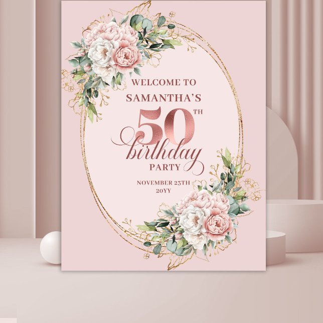 Tapiz Lovely Rose Gold Greenery 50th Birthday Celebrate (Lovely Rose Gold Greenery 50th Birthday Celebration Backdrop

)