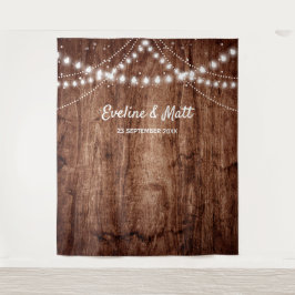 Tapiz Luces de cadena boho rústicas de madera para boda