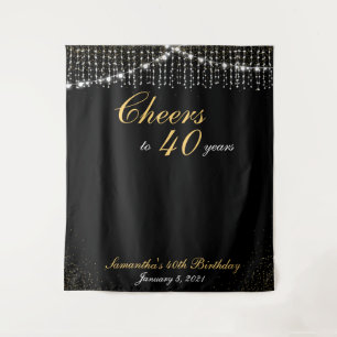 Tapiz Luces de Cadena de Cumpleaños Personalizadas Fondo