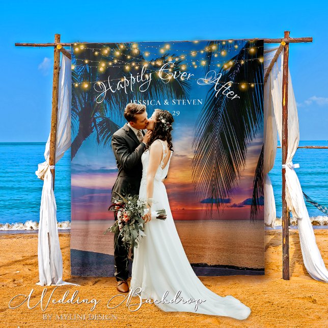 Tapiz Luces de cadena Sunset Palm Beach Weddrop Backdrop (Subido por el creador)
