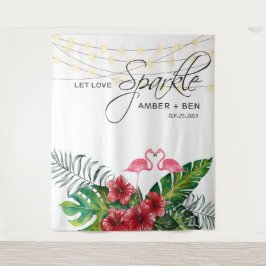 Tapiz Luces de Cadenas de Flamencos Florales Tropicales