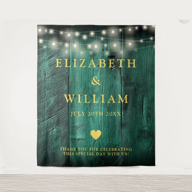 Tapiz Luces de Cuerda de Madera Boho Verdes Telón de Fon (Anverso)