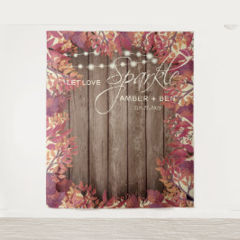 Tapiz Luces de Cuerda de Madera Rústica Floral Boda de O