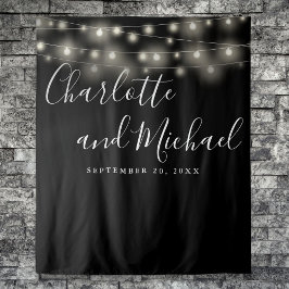 Tapiz Luces de Cuerda Fondo para Fotos de Boda Negro Bla