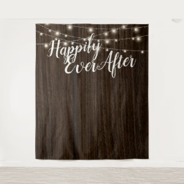 Tapiz Luces de Cuerda Rústicas Fondo de Boda de Madera