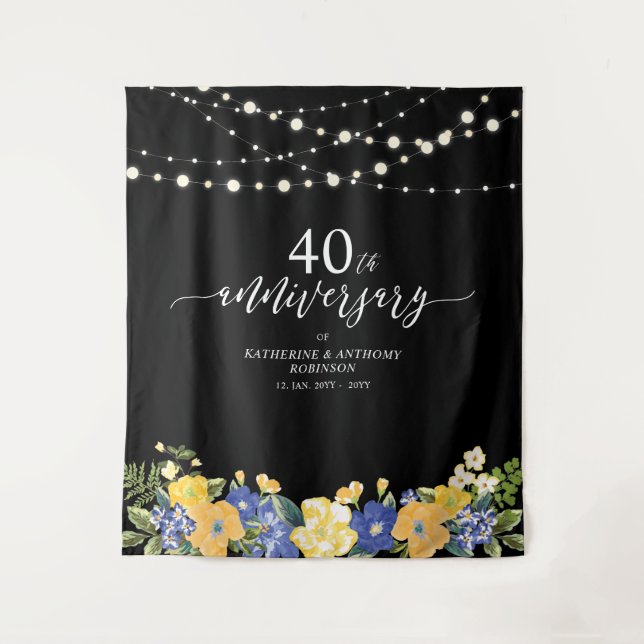 Tapiz Luces de Cuerda y Flores 40 Aniversario de Boda (Anverso)
