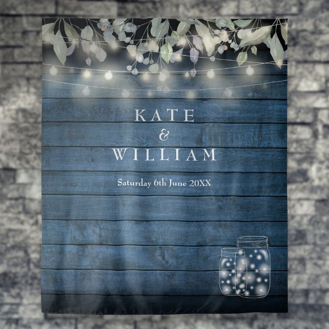 Tapiz Luces de Cuerdas Rústicas y Frascos de Cristal par (Rustic String Lights Mason Jars Photo Backdrop)