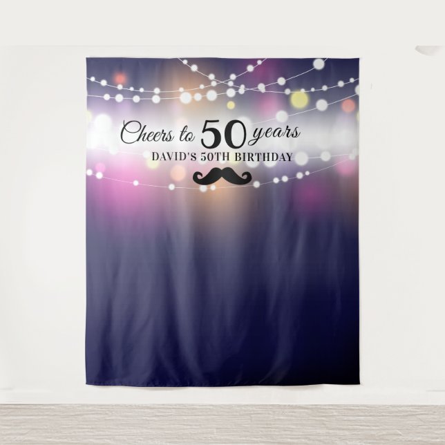 Tapiz Luces de fondo de cumpleaños para hombres con luce (Anverso)