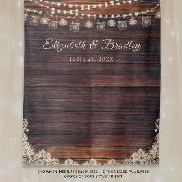 Tapiz Luces de Madera Rústica en un Fondo de Bodas con T