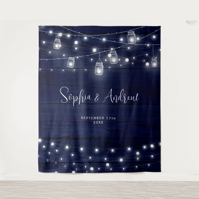 Tapiz Luces de Mason Jars de Madera de la Marina Rusa (Anverso)