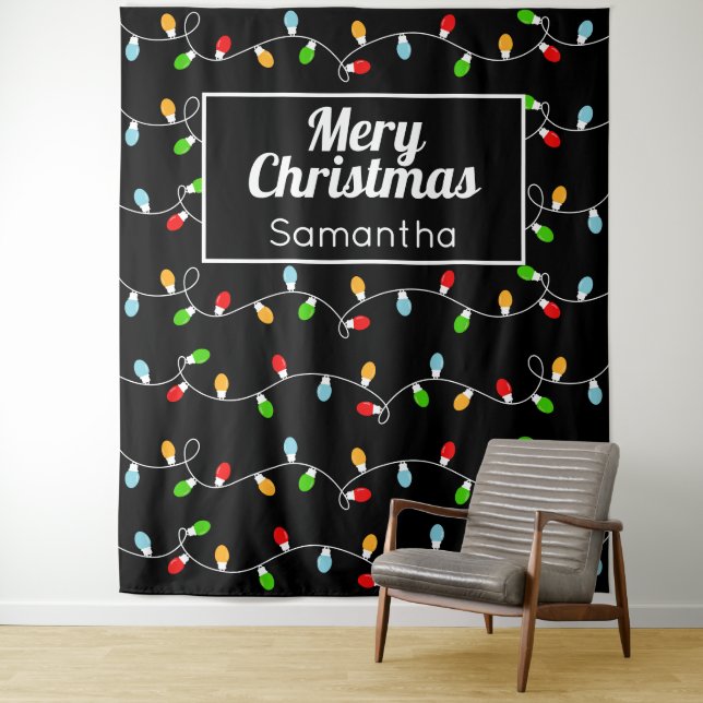 Tapiz Luces de Navidad con Monograma Personalizado (In situ)