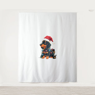 Tapiz Luces de Navidad Dachshund Sombrero de Santa Navid