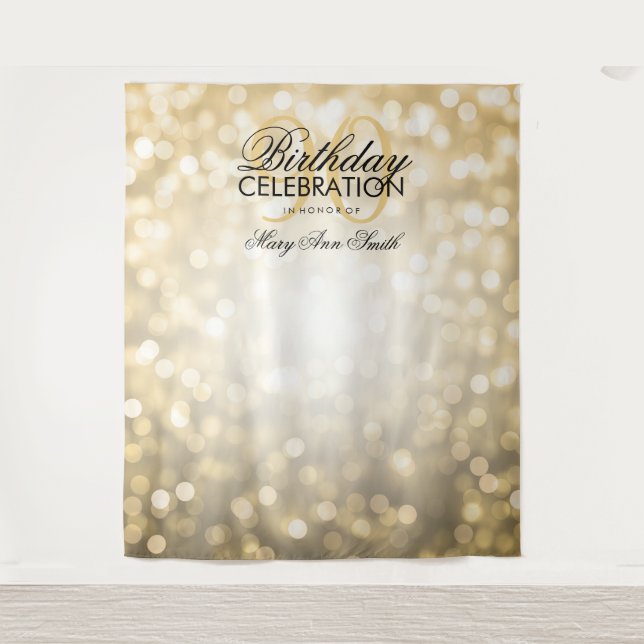 Tapiz Luces de oro de 90 cumpleaños personalizadas (Anverso)