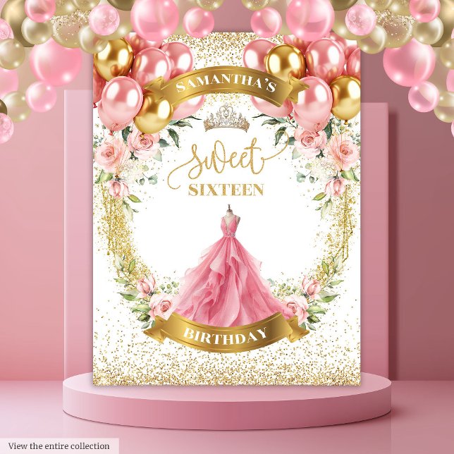 Tapiz Lujo dulce Dieciséis Rosas de Rubor de fondo Purpu (Luxury Sweet Sixteen Backdrop Blush Roses Glitter)