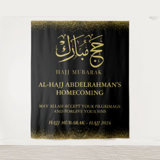 Tapiz Lujo Negro y Dorado Hajj Mubarak-