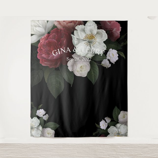 Tapiz Lujo Rojo Rosado Flores Blancas Floral Boda (Anverso)