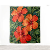 Lujosas flores tropicales de hibisco naranja selva