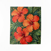 Lujosas flores tropicales de hibisco naranja selva