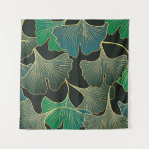 Tapiz Lujoso Ginkgo dorado, arte vintage.