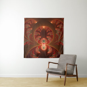 Tapiz Luminoso fractal abstracto moderno naranja rojo