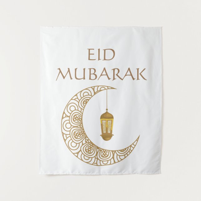Tapiz Luna de Creciente Dorado y Linterna Eid Mubarak Is (Anverso)
