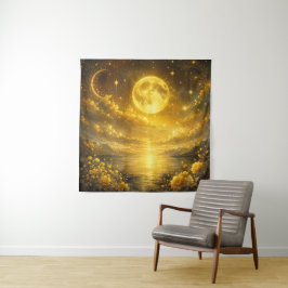 Tapiz Luna Llena Dorada Sobre Lago Encantado — Fantasía
