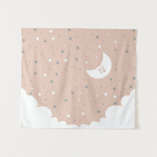 Tapiz Luna rosa naranja y cielo nocturno de las estrella