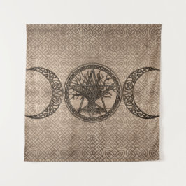 Tapiz Luna triple con pentagrama y árbol de la vida