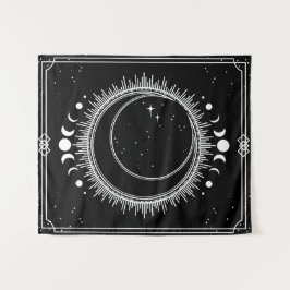 Tapiz Luna y Sol Hermosos con Estrellas Blanco y Negro