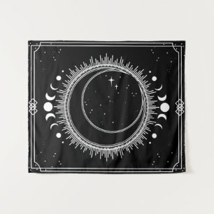 Tapiz Luna y Sol Hermosos con Estrellas Blanco y Negro