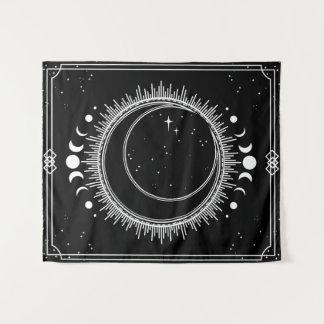 Tapiz Luna y Sol Hermosos con Estrellas Blanco y Negro