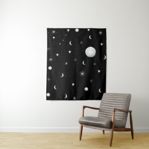 Tapiz Lunas y Estrellas en Blanco y Negro