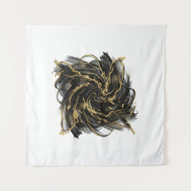 Tapiz Luxury Gold and Black Abstract Marble Ink Flow (Anverso)