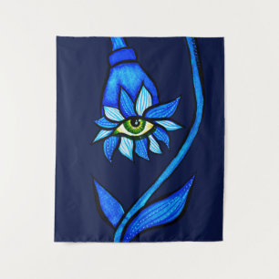 Tapiz Macabre Witchy Eye Flower Creepy Spooky Blue