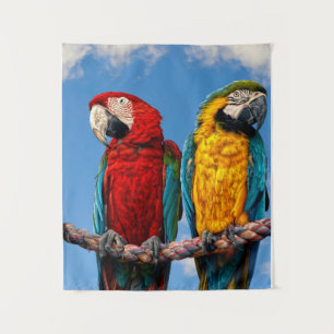 Tapiz Macao azul y amarillo y macao escarlata