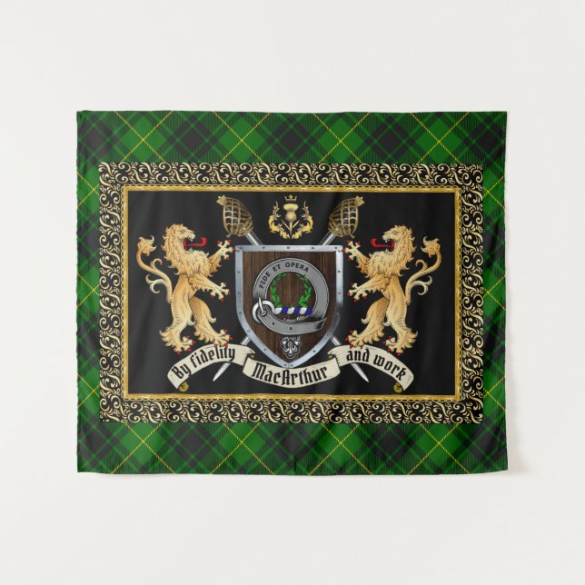 Tapiz MacArthur Clan Badge & Motto con Leones (Anverso (horizontal))