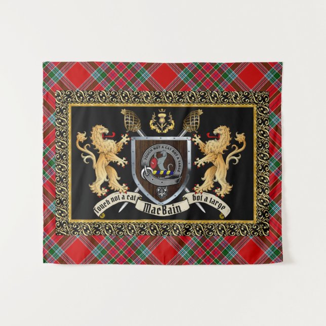 Tapiz MacBain Clan Badge & Motto con Leones (Anverso (horizontal))