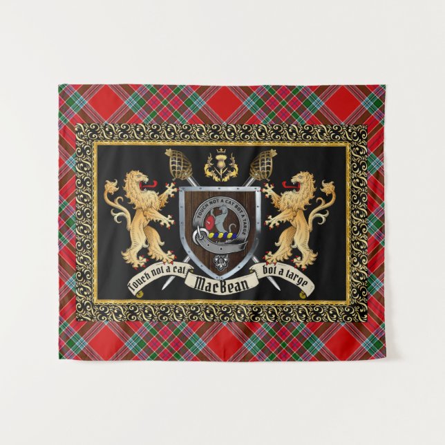 Tapiz MacBean Clan Badge & Motto con Leones (Anverso (horizontal))