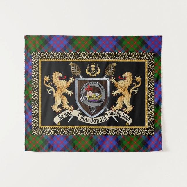 Tapiz MacDonald Clan Badge & Motto con Leones (Anverso (horizontal))