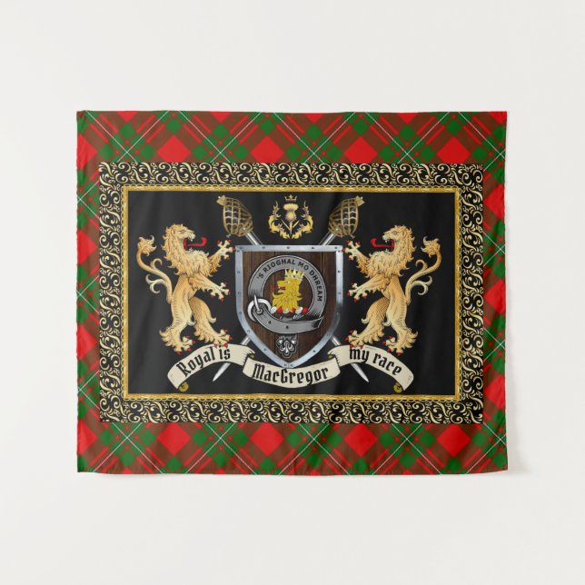 Tapiz MacGregor Clan Badge & Motto con Leones (Anverso (horizontal))