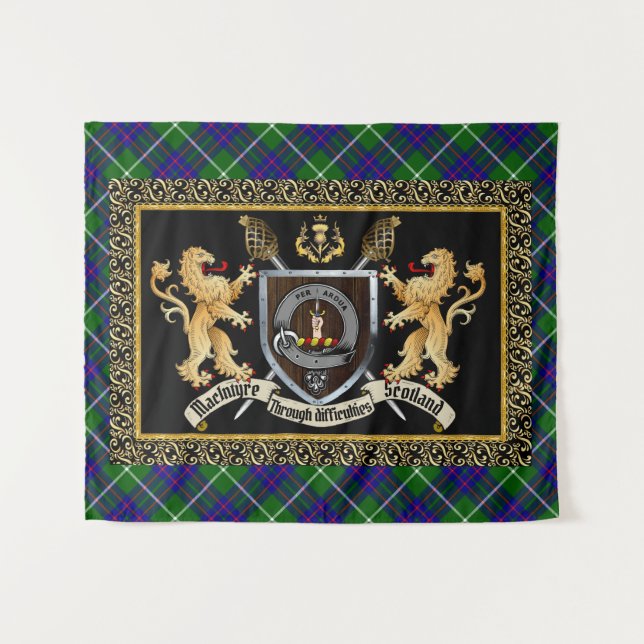 Tapiz MacIntyre Clan Badge & Motto con Leones (Anverso (horizontal))