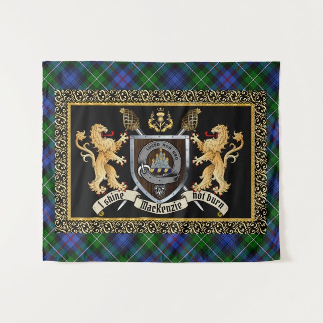 Tapiz MacKenzie Clan Badge & Motto con Leones (Anverso (horizontal))